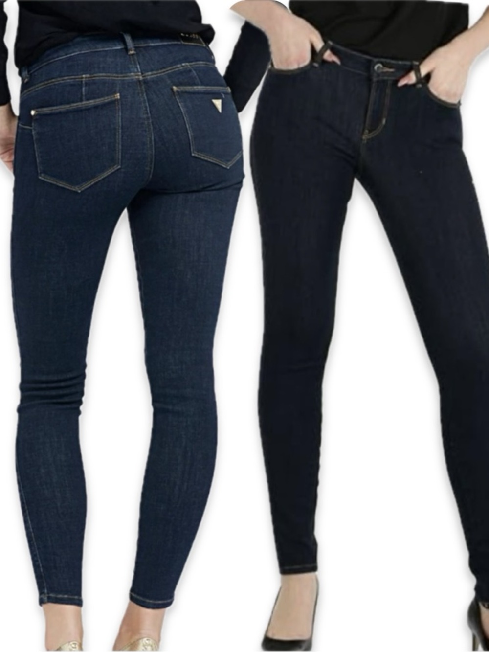 GUESS Curvex X Skinny Jeans Dark Navy Blue Denim Premium Classic Contrast Stitch